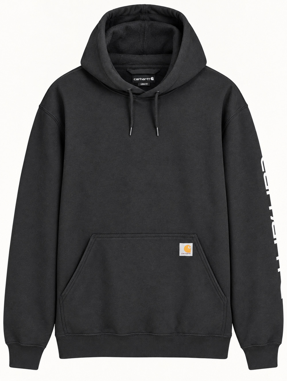 Carhartt K288 Sleeve Logo Hoodie Mens L Black Loose Fit Pullover NWT